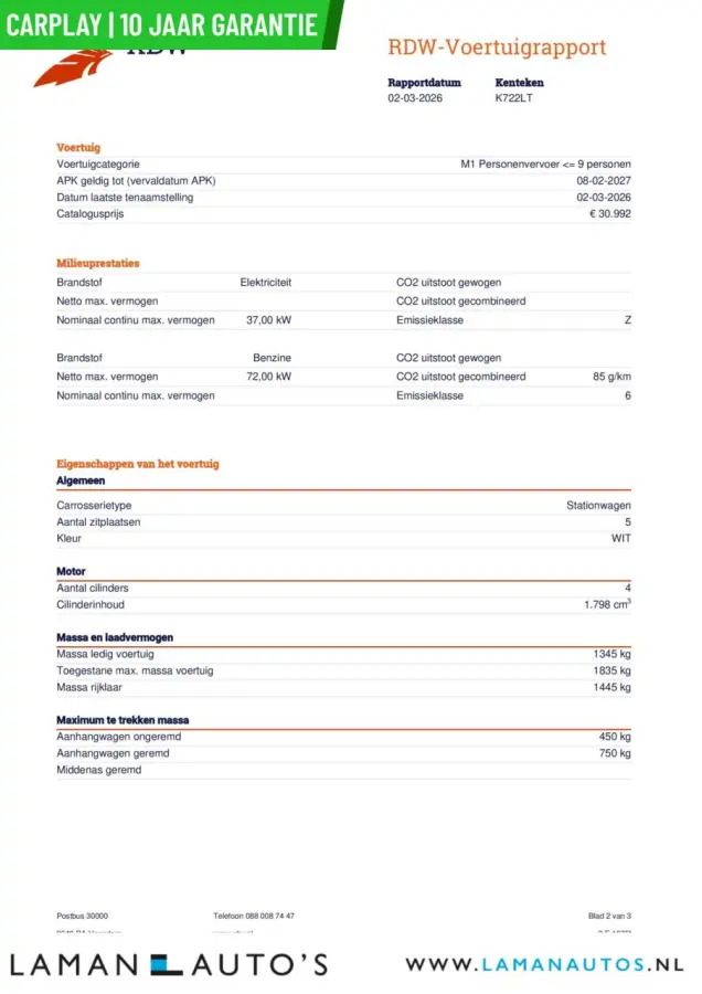 1.8 Hybrid 122pk Business Plus | CarPlay ECC Navi 17" LMV LED ACC Camera | Hybrid Voorschoten