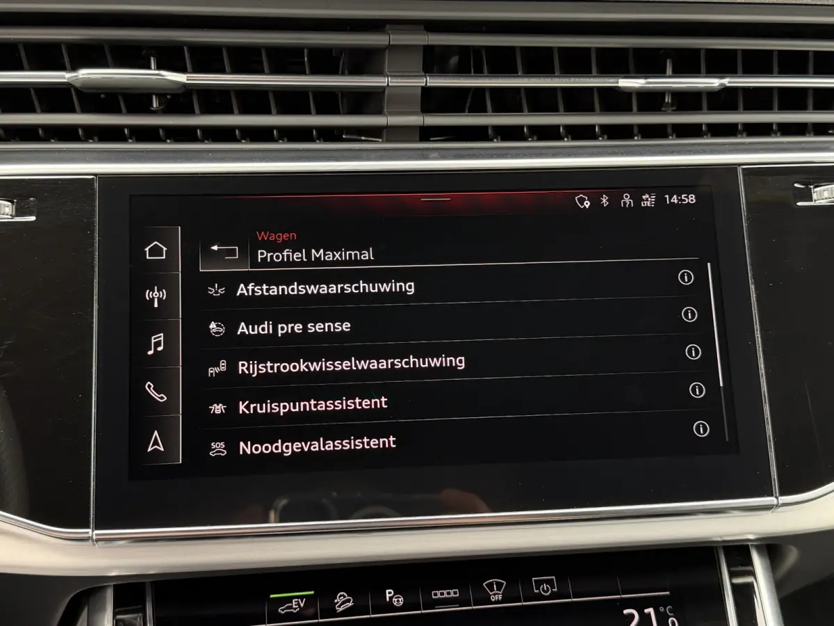 55 TFSI e quattro Pro Line S 21"/SOH 93%/Trekhaak/B&O/Laser LED/Stoelverwarming v+a/Adaptieve cruise/Dodehoek/Keyless/Head-up/Memory