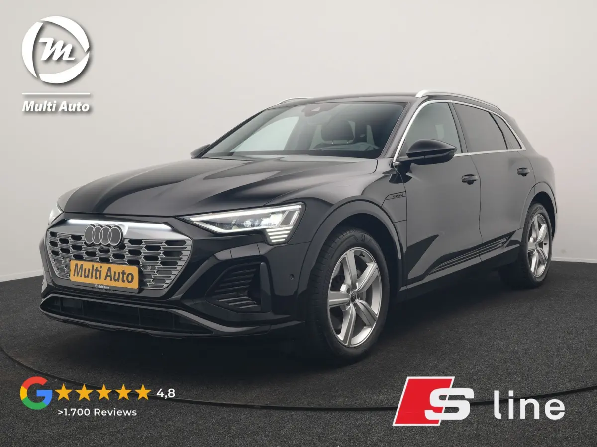 55 Quattro S Line 114 kWh 408pk Dealer O.H. | Trekhaak Afn. | Luchtvering | Adaptive Cruise | Head Up | Matrix LED | Camera | Alcantara Sportstoelen Verwarmd | Sfeerverlichting | Keyless | N