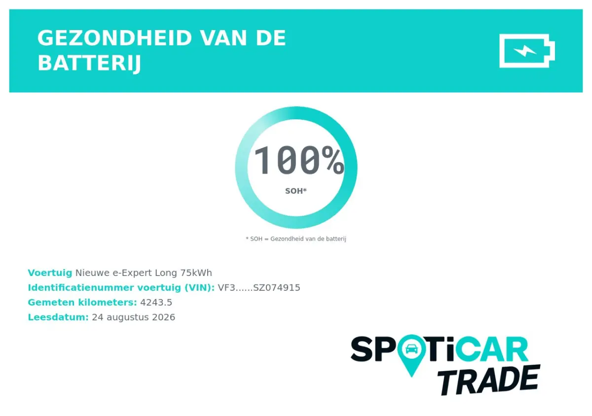 EV L3 Long 75 kWh | L3 Long | Fase 3 laden | SOH 100% | Nieuw model | 3-Zits | Navigatie | Camera |