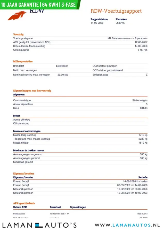 ExecutiveLine 64 kWh | SOH 97% | 3-fase | Open dak Leder JBL CarPlay ECC Nav ACC 17" LMV LED Camera Metallic BLIS | EV Voorschoten