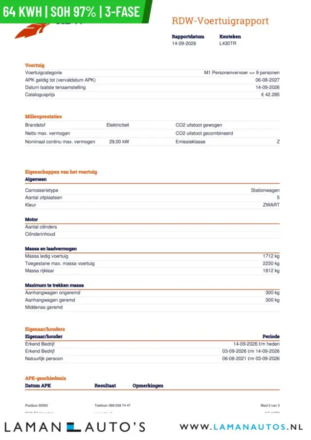 DynamicPlusLine 64 kWh | SOH 97% | 3-fase | Open dak CarPlay ECC Nav ACC 17" LMV LED Camera Metallic | EV Voorschoten