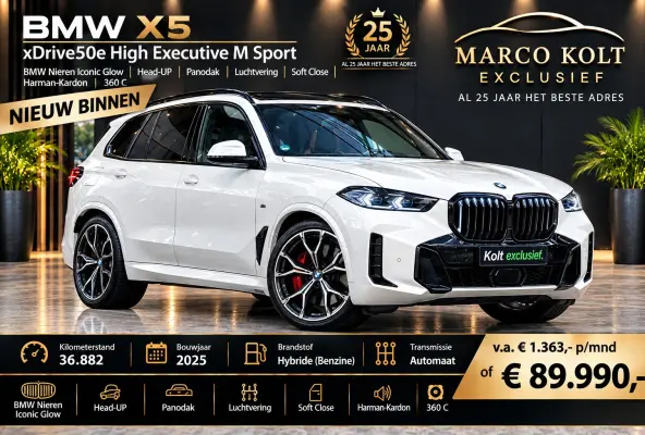 xDrive50e High Executive M Sport / BMW Nieren Iconic Glow / Head-UP / Panodak / Luchtvering / Soft Close / Harman-Kardon / 360 Camera / Trekhaak / Park Assist Prof / Individual Leder Merino 