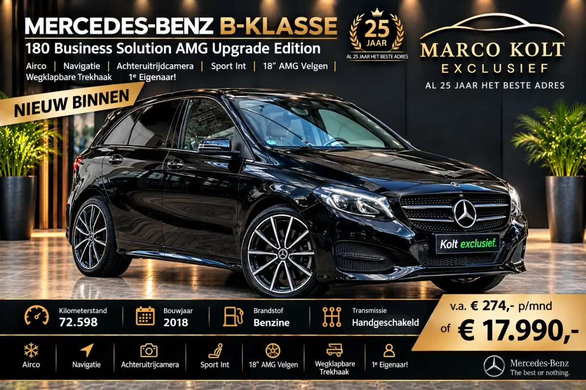 180 Business Solution AMG Upgrade Edition | Airco | Navigatie | Achteruitrijdcamera | Sport Int | 18" AMG Velgen | Wegklapbare Trekhaak | 1e Eigenaar!