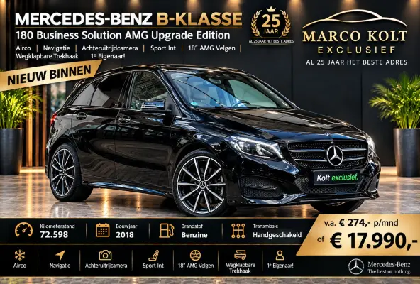 180 Business Solution AMG Upgrade Edition | Airco | Navigatie | Achteruitrijdcamera | Sport Int | 18" AMG Velgen | Wegklapbare Trekhaak | 1e Eigenaar!