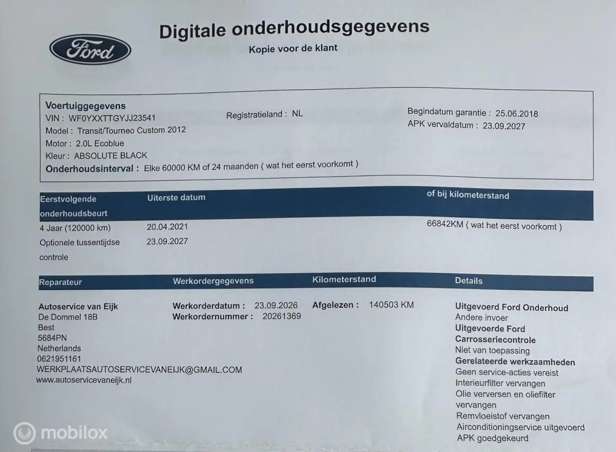 280 2.0 TDCI 130PK Automaat L1H1 Limited