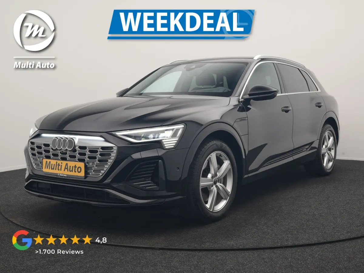 55 Quattro S Line 114 kWh 408pk Dealer O.H. | Trekhaak Afn. | Luchtvering | Adaptive Cruise | Head Up | Matrix LED | Camera | Alcantara Sportstoelen Verwarmd | Sfeerverlichting | Keyless | N