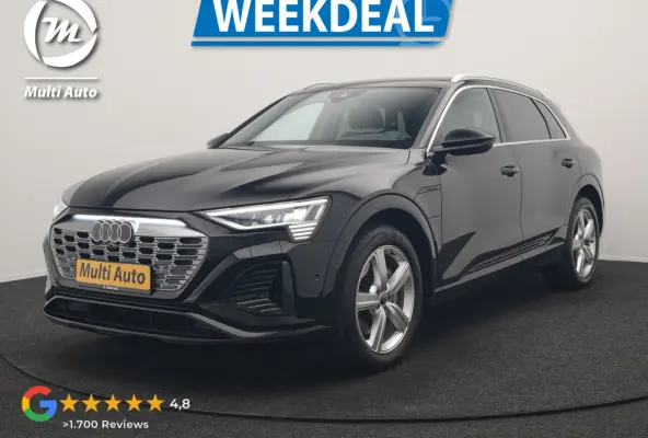 55 Quattro S Line 114 kWh 408pk Dealer O.H. | Trekhaak Afn. | Luchtvering | Adaptive Cruise | Head Up | Matrix LED | Camera | Alcantara Sportstoelen Verwarmd | Sfeerverlichting | Keyless | N