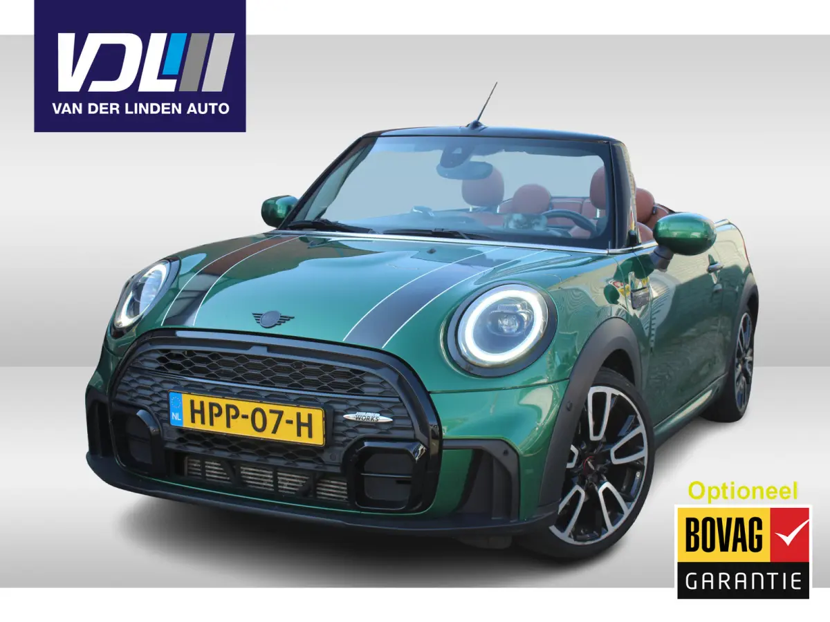 1.5 l Chester bruin leer l Harman kardon audio l Head-up display l Stoelverwarming l PDC l  l Lendesteun Verstelbaar l  l Keyless l JOHN COOPER WORKS l BRITISCH RACING GREEN l PREMIUM PAKKET