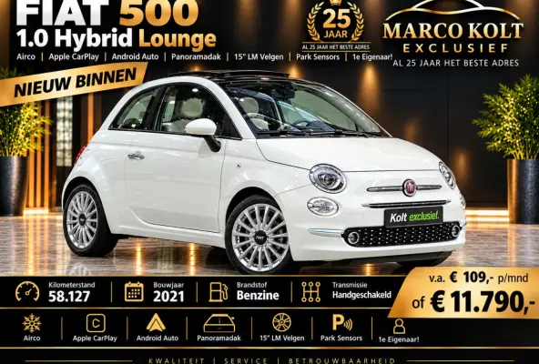 1.0 Hybrid Lounge / Airco / Panoramadak / Park Sensors / 58000 KM / 15" LM Velgen / WW Glas / Nieuwstaat!
