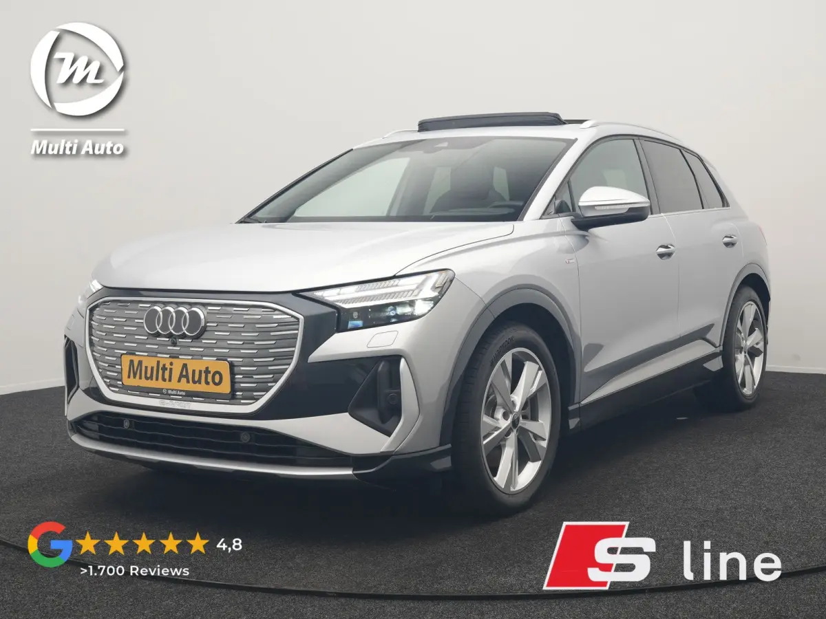 40 S Line 77 kWh 204pk Dealer O.H. | Panodak | Adaptive Cruise | Head Up | Camera | Matrix LED | Camera | Warmtepomp | Sportstoelen Memory & Verwarmd | Stuur Verwarmd | Apple Carplay | Navig