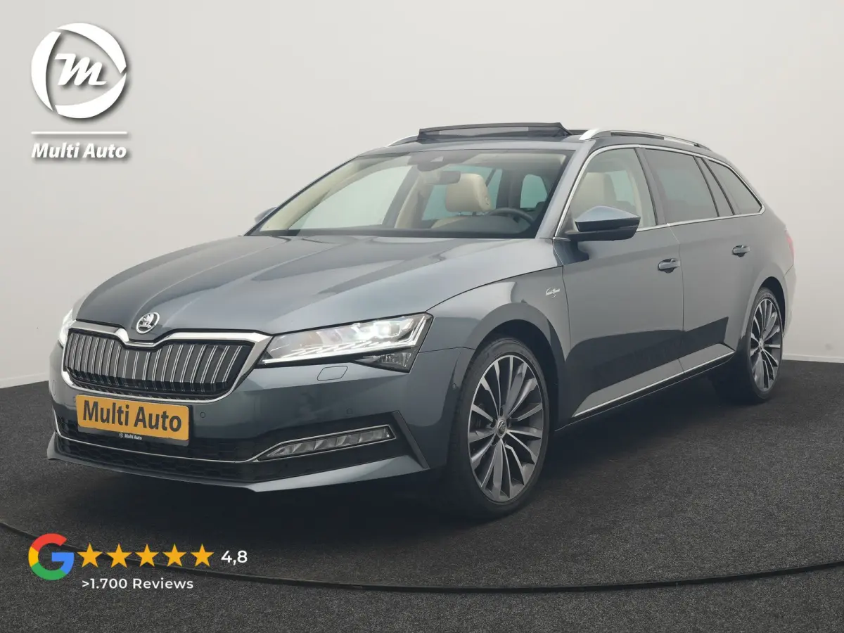 1.4 TSI iV Laurin & Klement PHEV 218pk Dealer O.H. | Trekhaak Af Fabriek | Panodak | Adaptive Cruise | 360 Camera | Canton Audio | Lederen Comfortstoelen Massage & Ventilatie & Memory | Crys