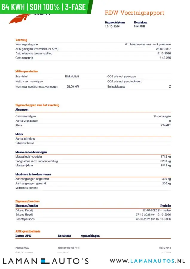 DynamicPlusLine 64 kWh | SOH 100% | 3-fase | Open dak CarPlay ECC Nav ACC 17" LMV LED Camera Metallic | EV Voorschoten