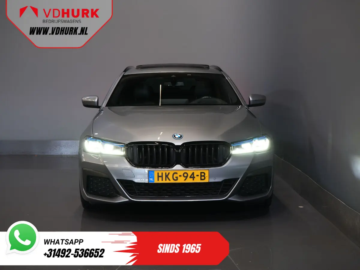530e Hybrid 292 pk/ M-Sport & Shadow pak/ Garantie/ Onderhoud/ Pano/ Laser/ HUD/ H&K/ Leer/ Stoelverw./ Carplay/ Navi/ Clima/ Camera/ Trekhaak/ Alarm/ 20"