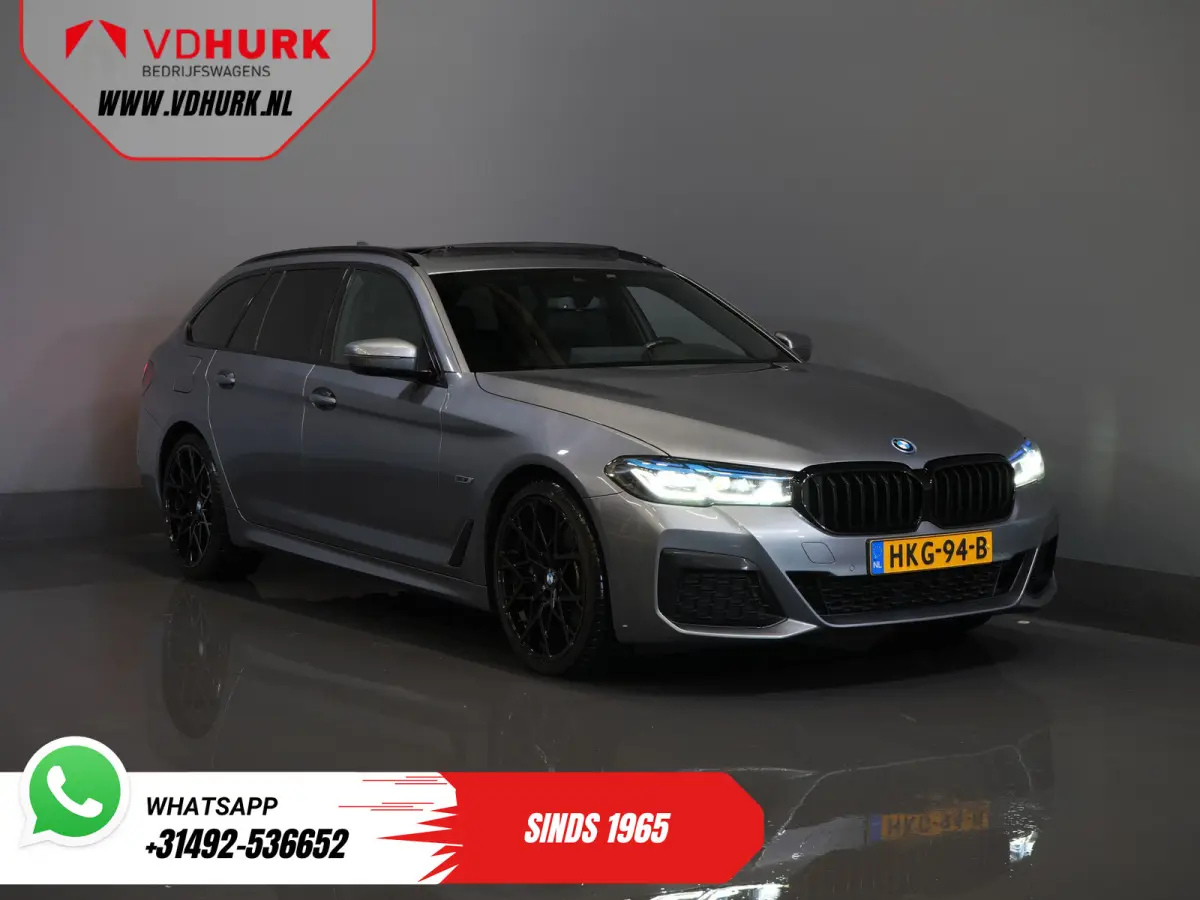 530e Hybrid 292 pk/ M-Sport & Shadow pak/ Garantie/ Onderhoud/ Pano/ Laser/ HUD/ H&K/ Leer/ Stoelverw./ Carplay/ Navi/ Clima/ Camera/ Trekhaak/ Alarm/ 20"