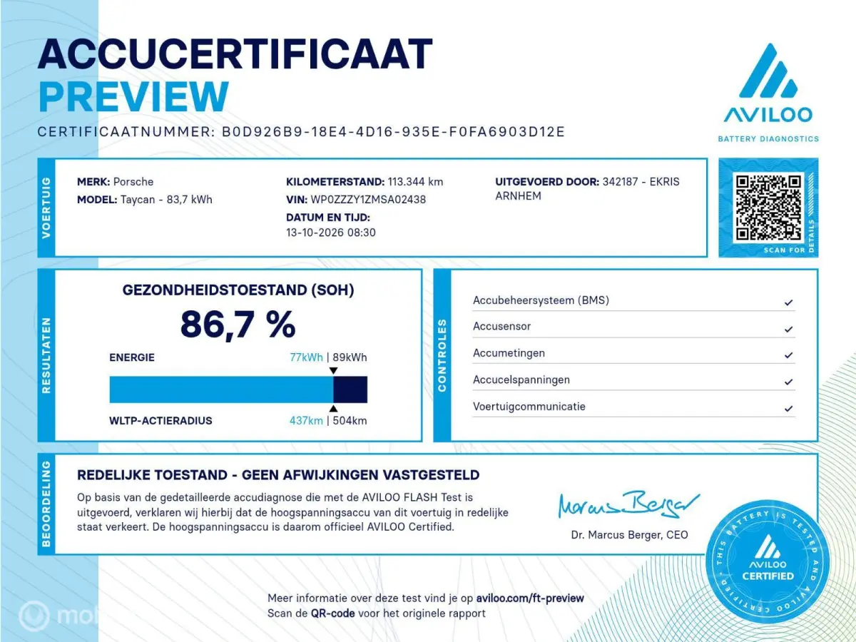 Performance 84 kWh SOH 86,7% ACCU GARANTIE